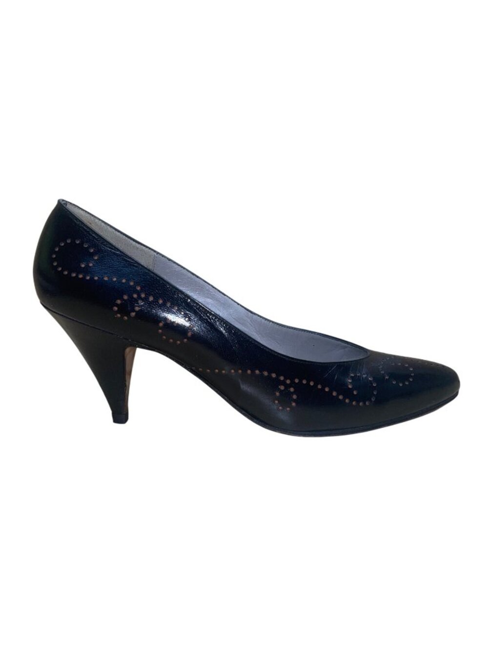 Evan Picone Women’s Black Leather Perforated Pointed Toe Dress Pumps Size 8N